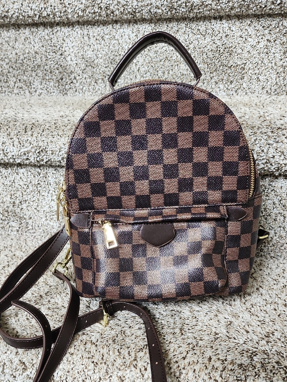 Brown Checkered Women’s Mini Backpack